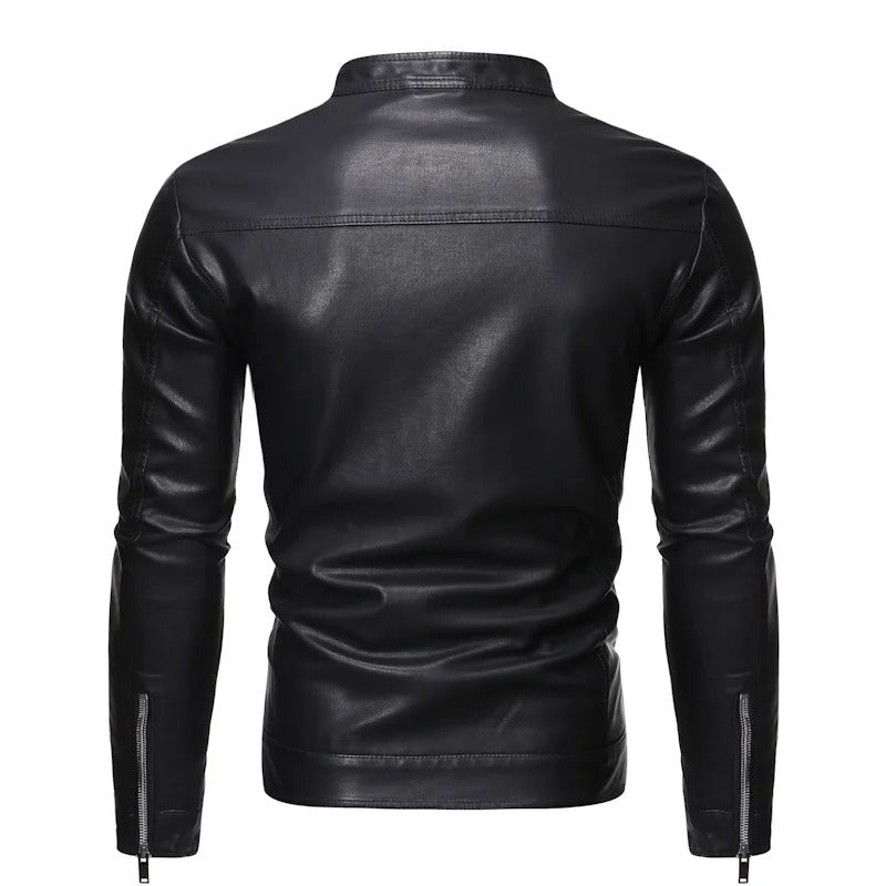 Veste en cuir avec col montant