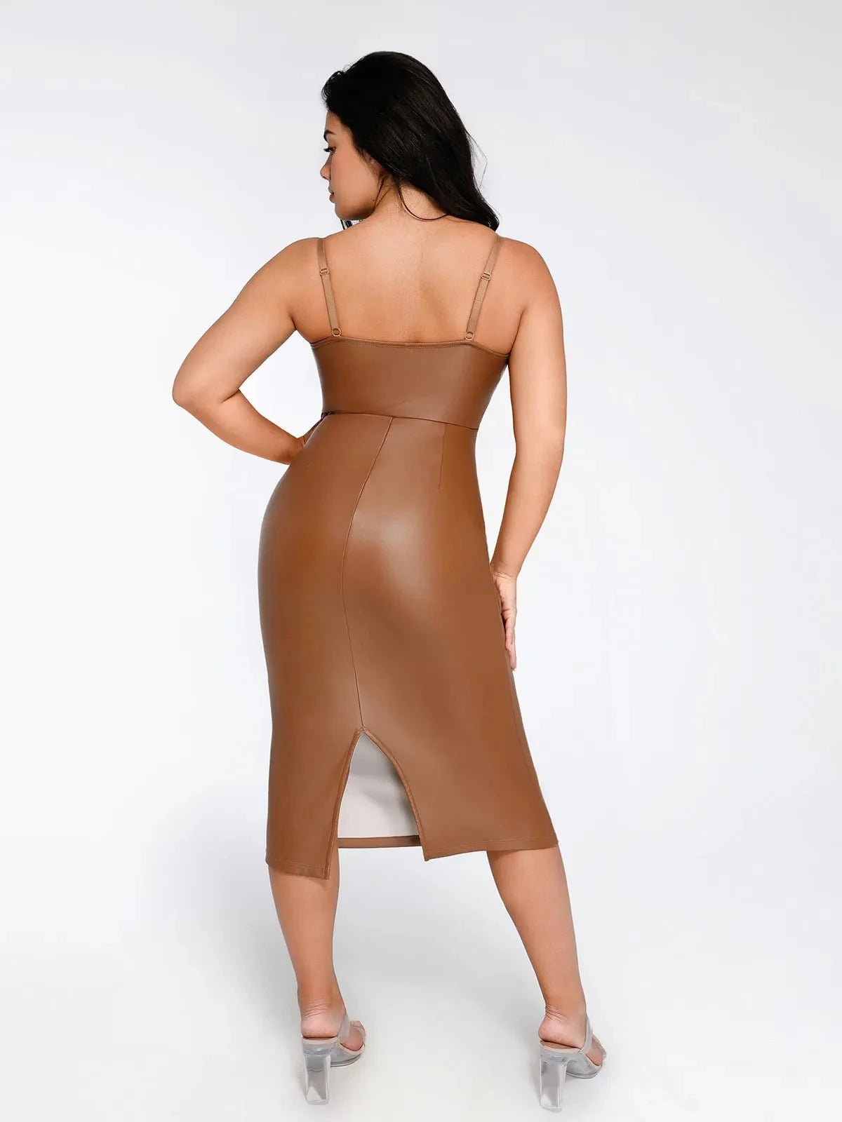 Robe Midi Corset Taille Sablier en Similicuir