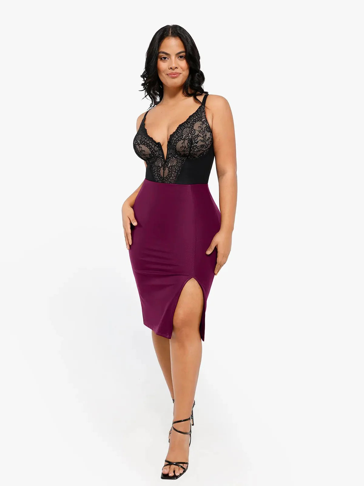 Jupe Midi Fendue en Similicuir Sculptante Shapewear