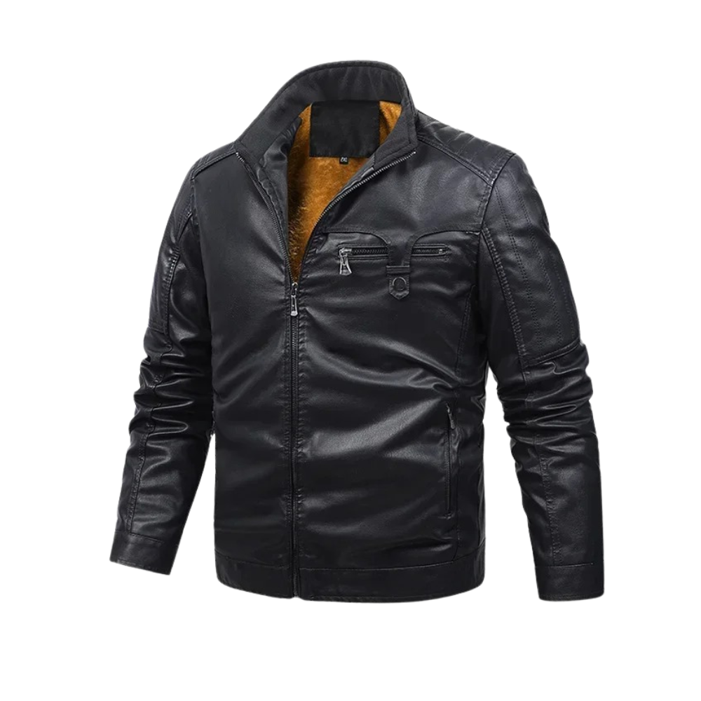 Veste en cuir doublée de polaire rétro