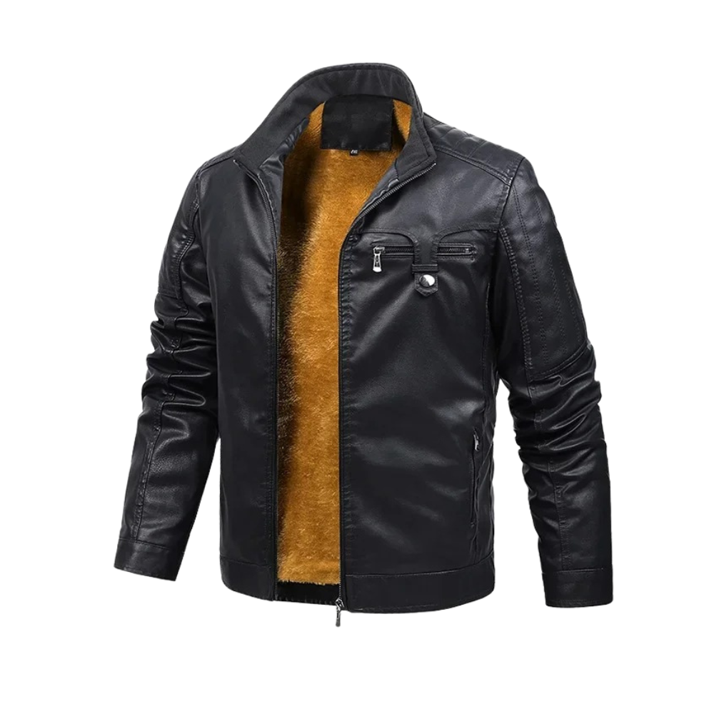 Veste en cuir doublée de polaire rétro