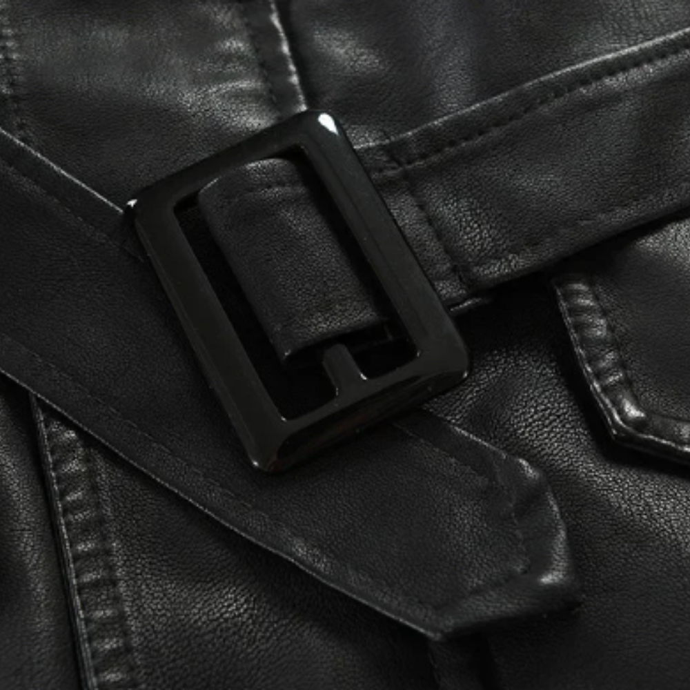 Veste de biker en cuir élégante et longue