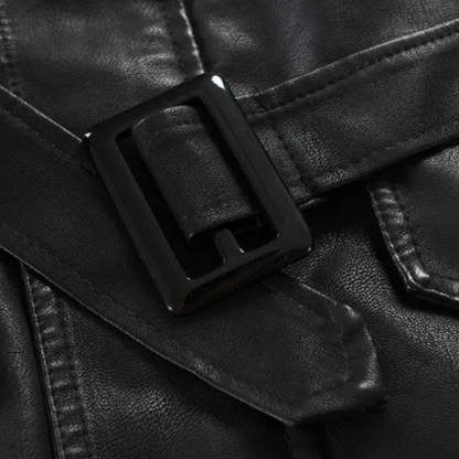 Veste de biker en cuir élégante et longue