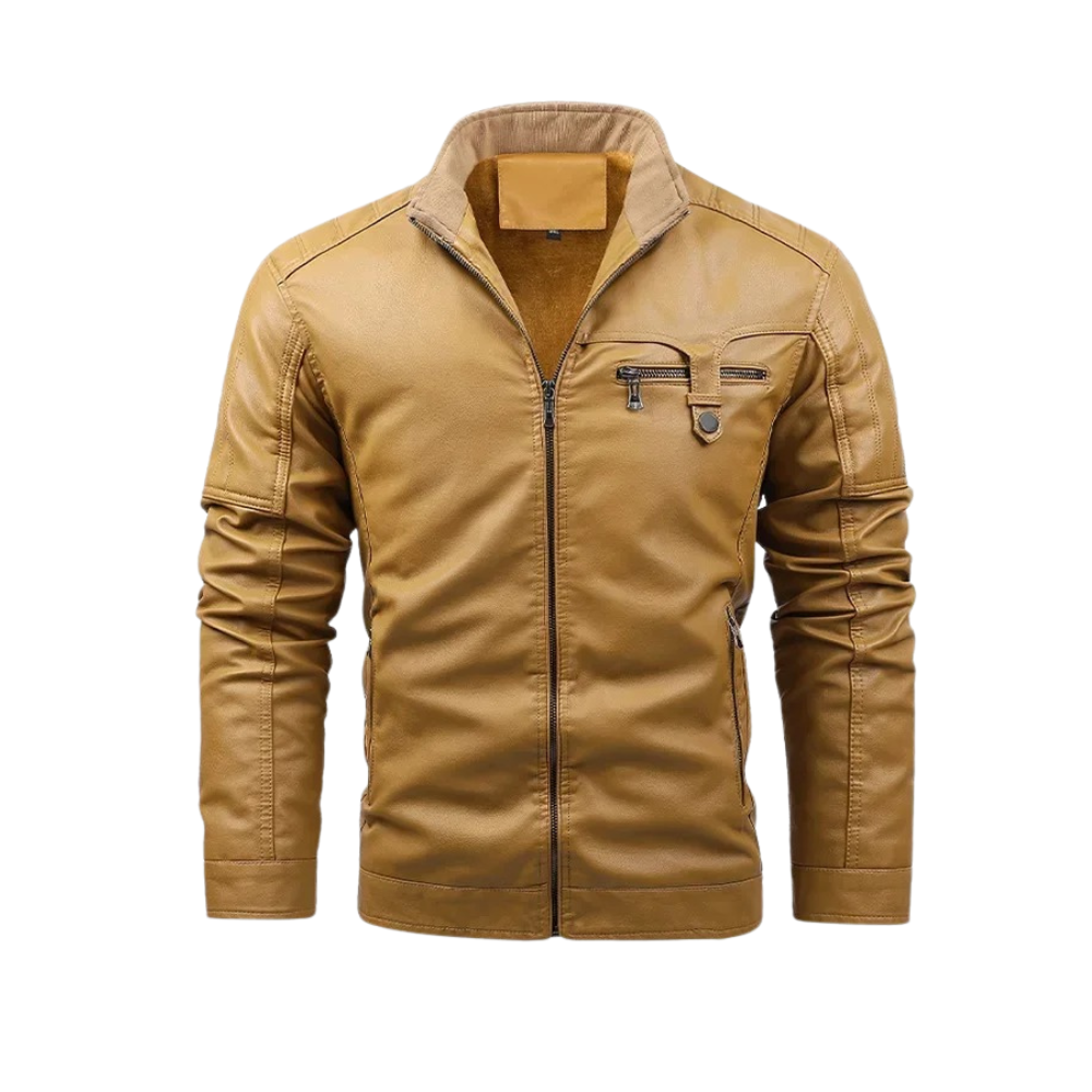 Veste en cuir doublée de polaire rétro
