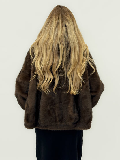 Veste en fausse fourrure avec ceinture à la taille et bouton bijou - Portofino