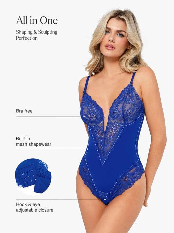 Body sculptant en dentelle à décolleté en V profond