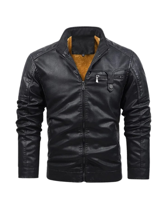Veste en cuir doublée de polaire rétro
