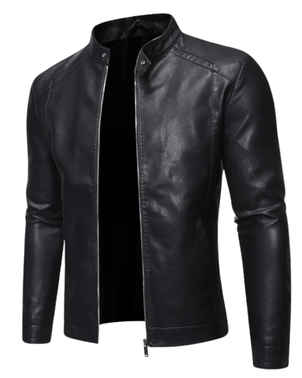 Veste en cuir avec col montant