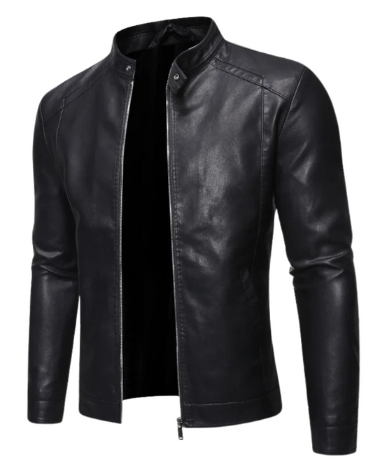 Veste en cuir avec col montant