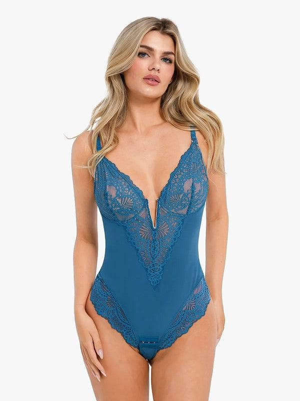 Body sculptant en dentelle à décolleté en V profond