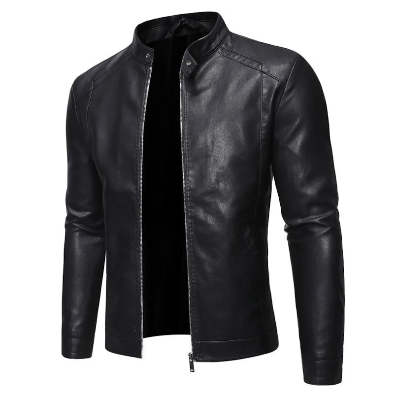 Veste en cuir avec col montant