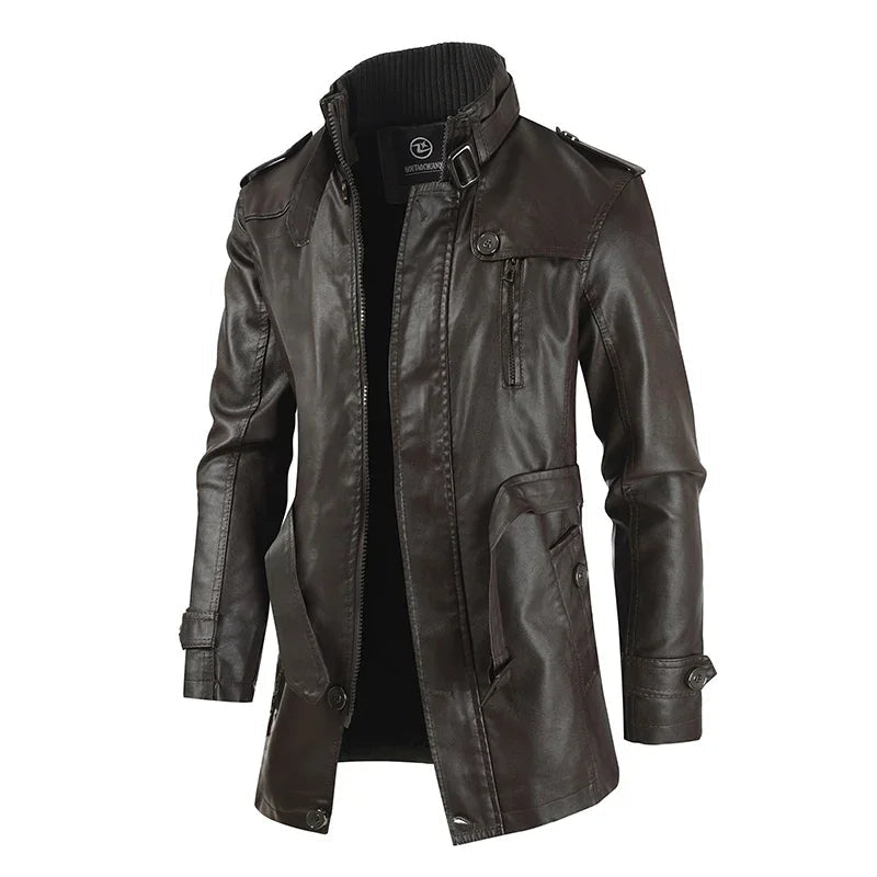 Veste de biker en cuir élégante et longue