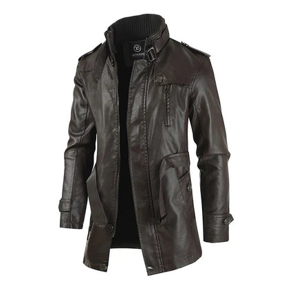 Veste de biker en cuir élégante et longue