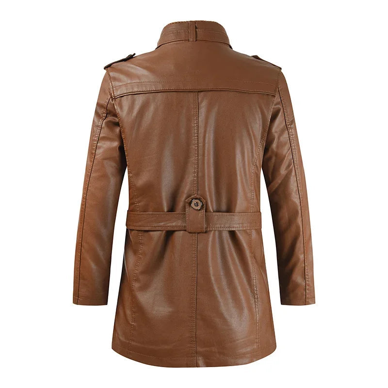 Veste de biker en cuir élégante et longue
