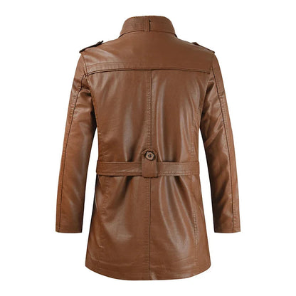 Veste de biker en cuir élégante et longue