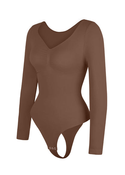 Marcella - Body à Manches Longues Sans Coutures avec String, Soutien-Gorge Intégré & Contrôle du Ventre