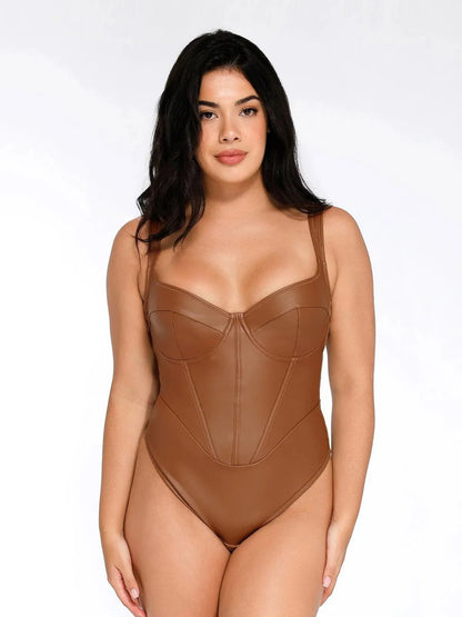 Body en Corset à Taille de Sable en Simili Cuir