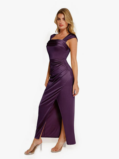 Robe Maxi Sculptante Froncée en Shapewear à Épaules Dégagées
