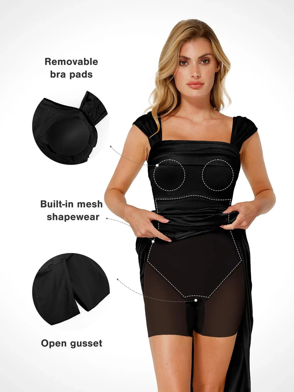 Robe Maxi Sculptante Froncée en Shapewear à Épaules Dégagées