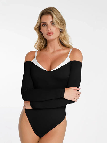 Body Shapewear à Manches Longues avec Épaules Dégagées et Contrôle du Ventre