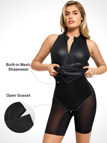 Robe Midi en Similicuir avec Zip Avant et Sculptante