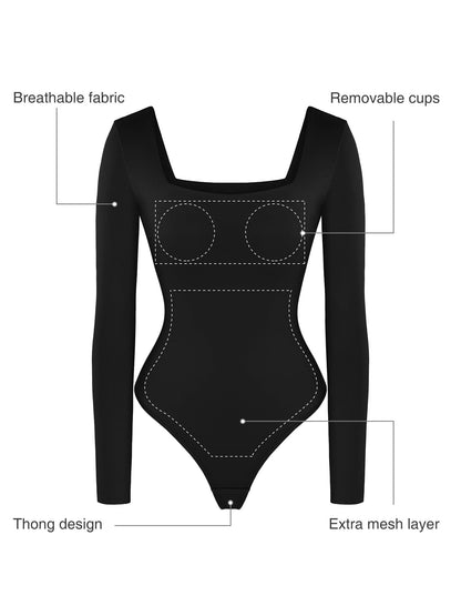 Body Contour à Manches Longues avec Décolleté Carré