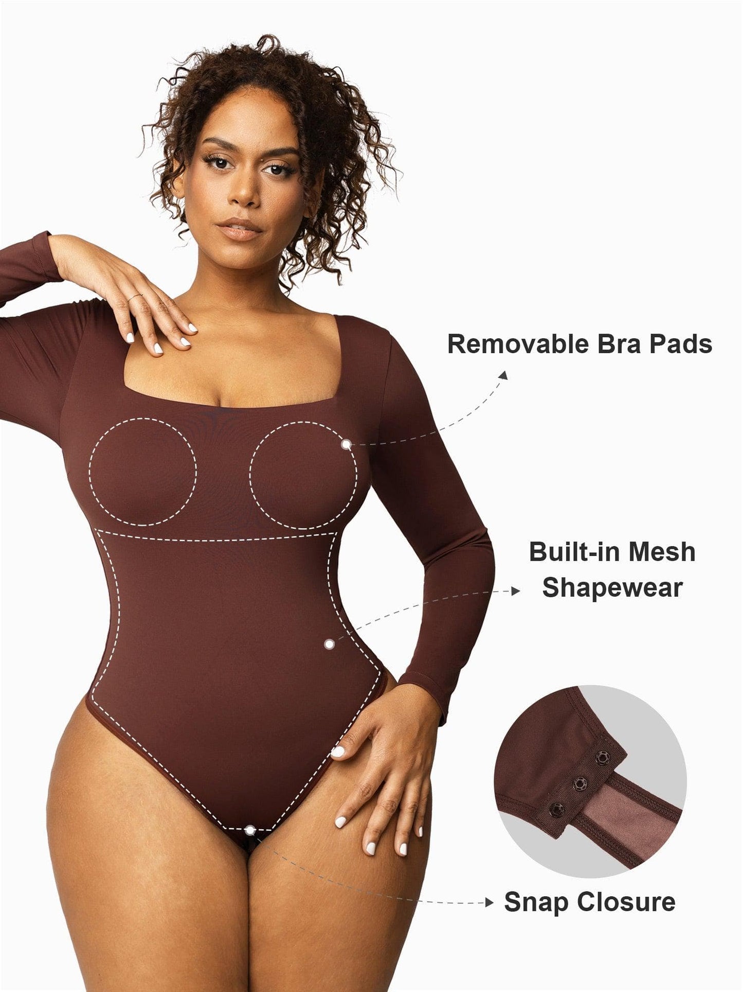 Body Contour à Manches Longues avec Décolleté Carré