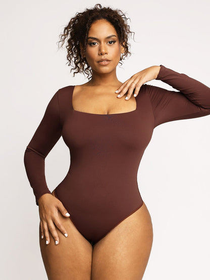 Body Contour à Manches Longues avec Décolleté Carré
