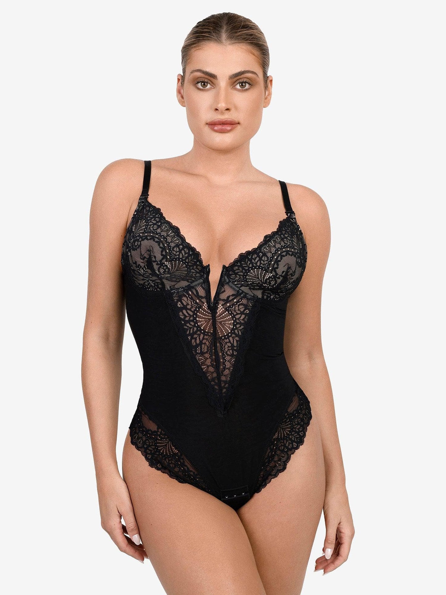 Body sculptant en dentelle à décolleté en V profond
