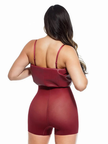 Robe Sculptante en Similicuir à Porté Double
