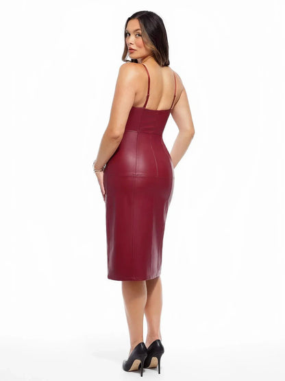 Robe Sculptante en Similicuir à Porté Double
