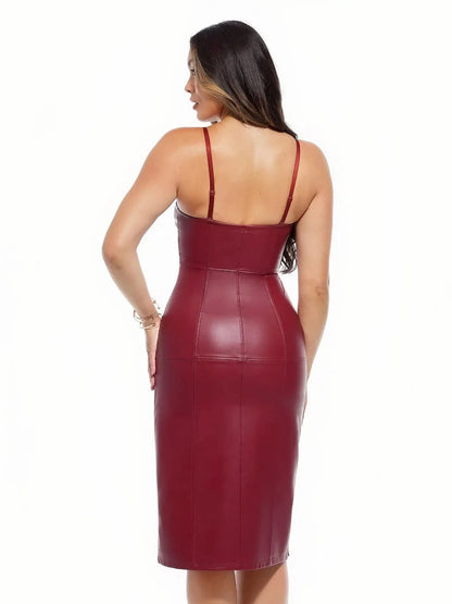Robe Sculptante en Similicuir à Porté Double