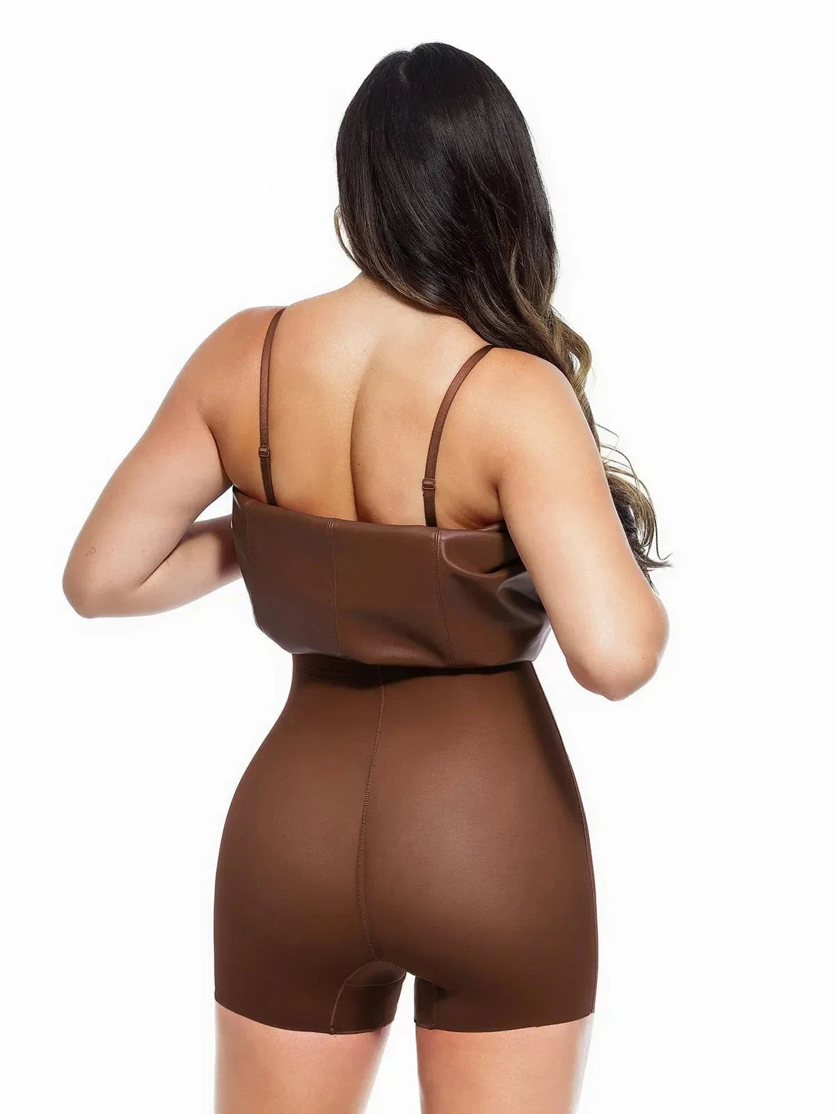 Robe Sculptante en Similicuir à Porté Double
