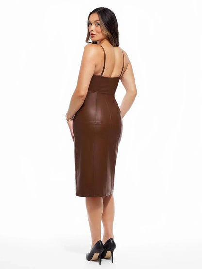 Robe Sculptante en Similicuir à Porté Double
