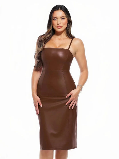 Robe Sculptante en Similicuir à Porté Double