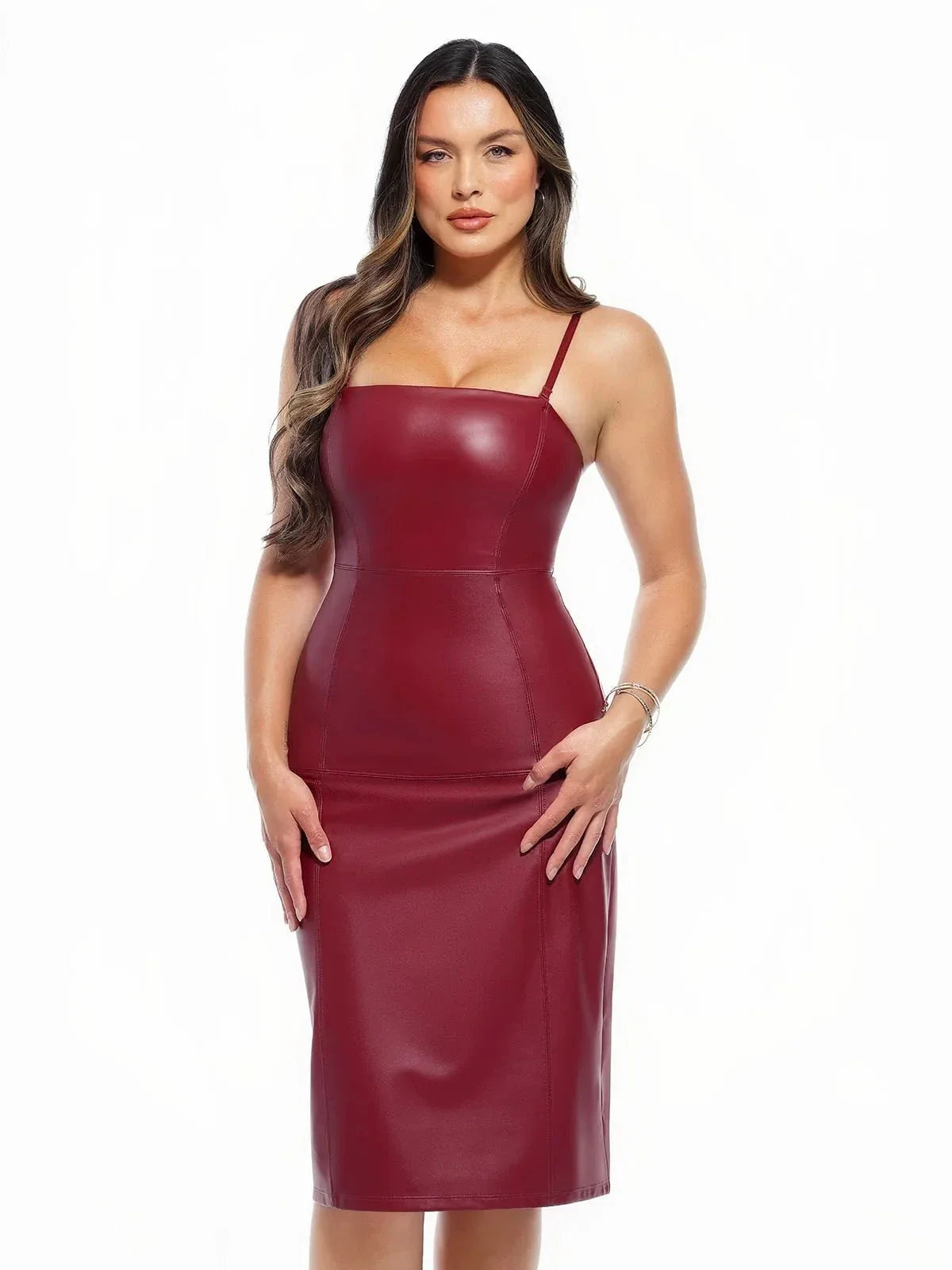 Robe Sculptante en Similicuir à Porté Double