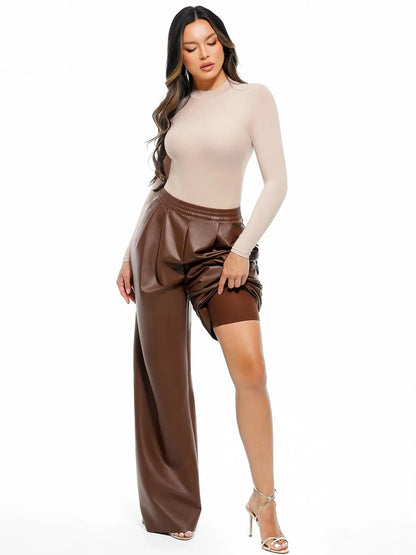 Pantalon large taille haute en simili cuir
