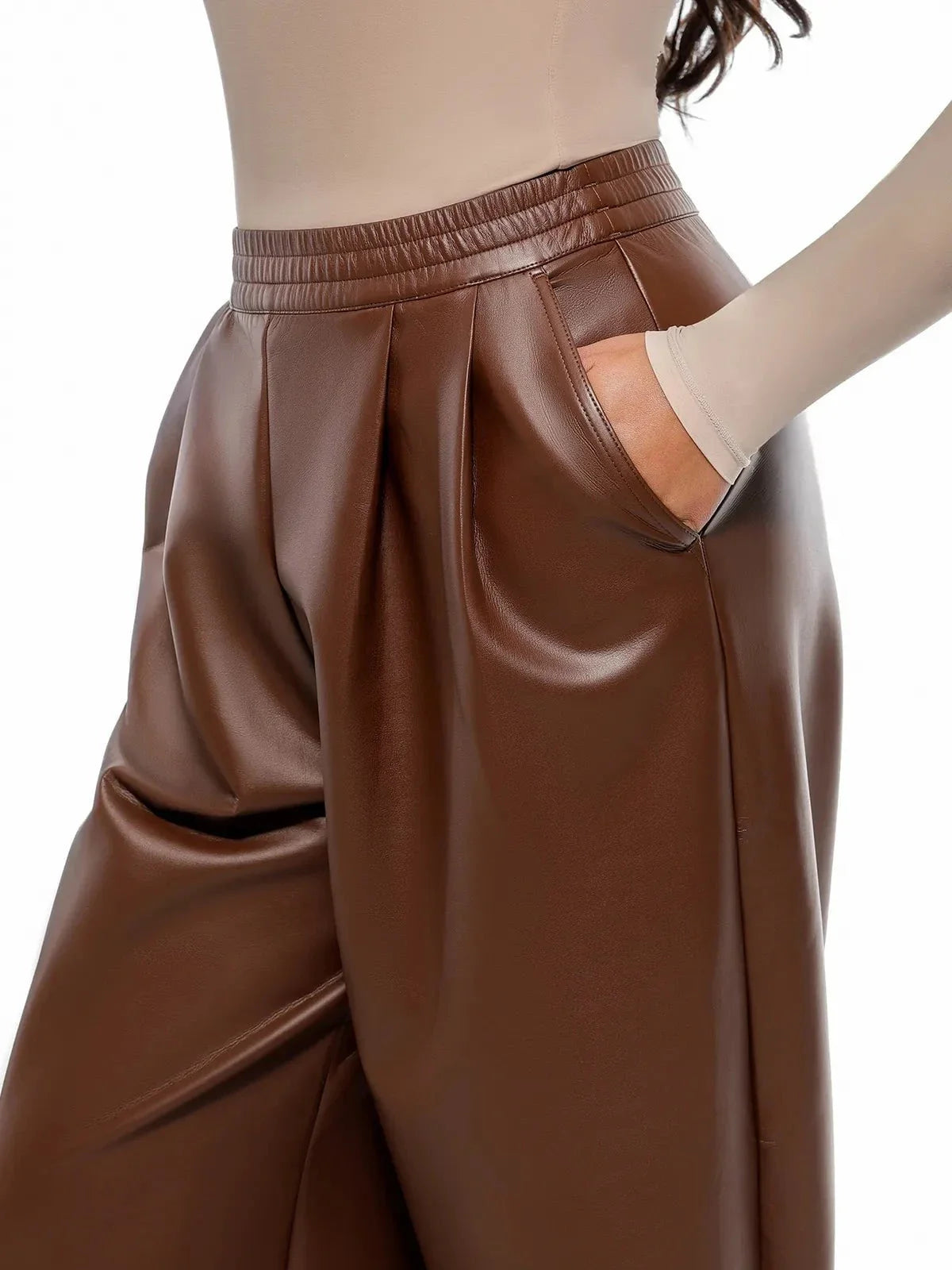 Pantalon large taille haute en simili cuir
