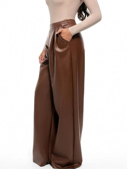 Pantalons larges taille haute en simili cuir