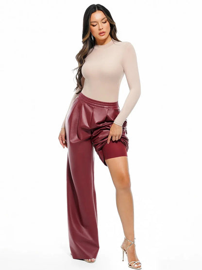 Pantalon large taille haute en simili cuir