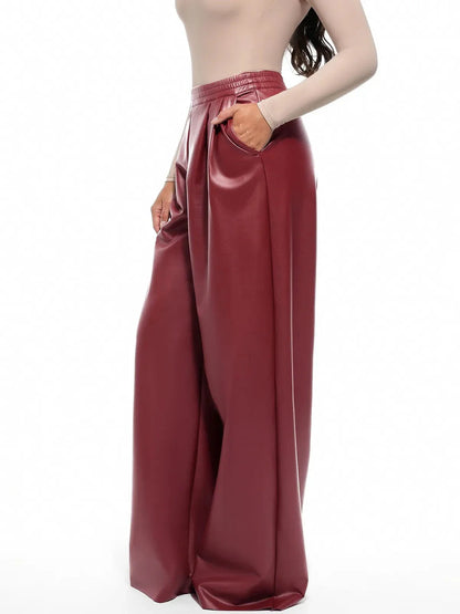 Pantalon large taille haute en simili cuir