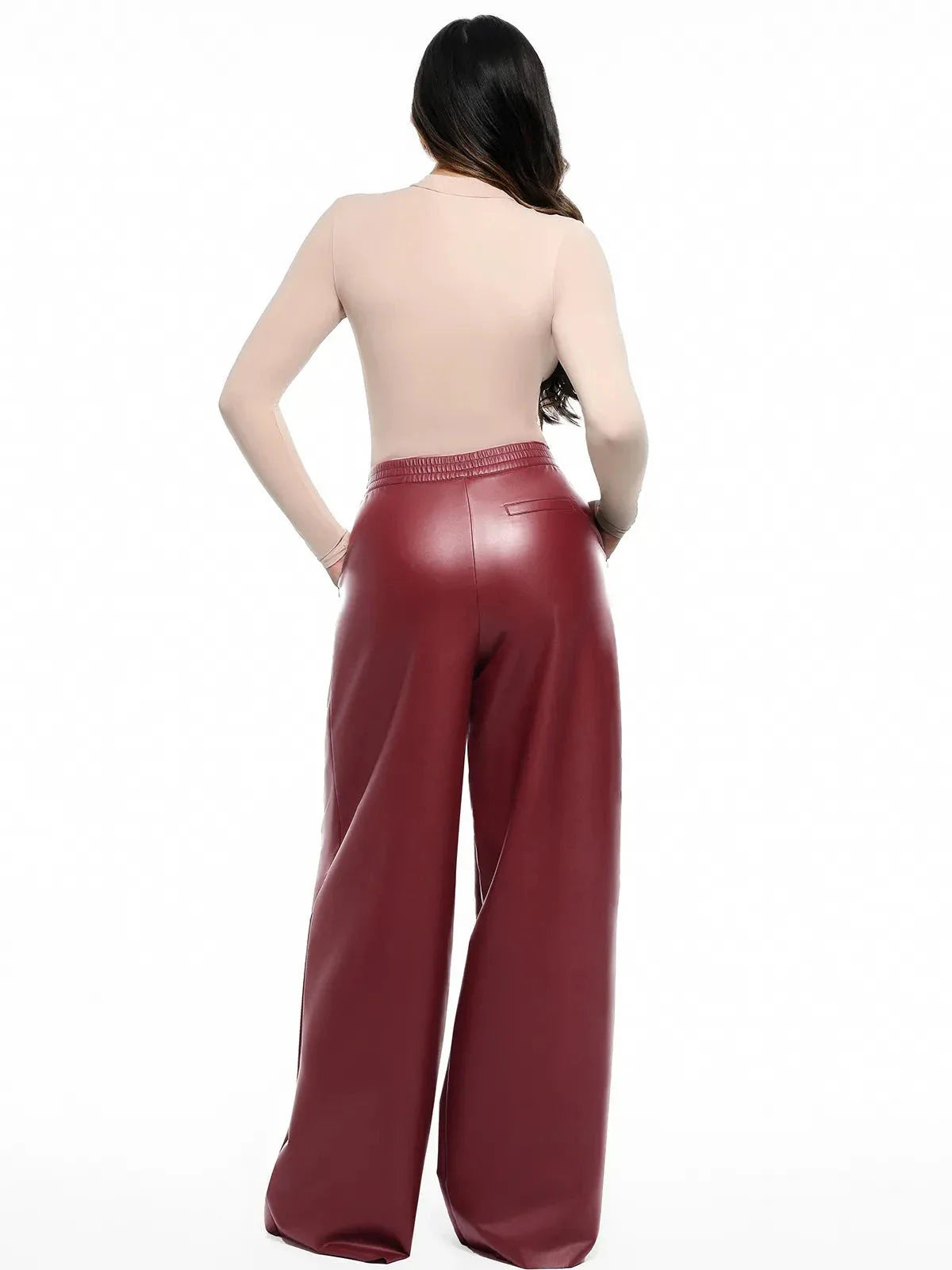 Pantalon large taille haute en simili cuir
