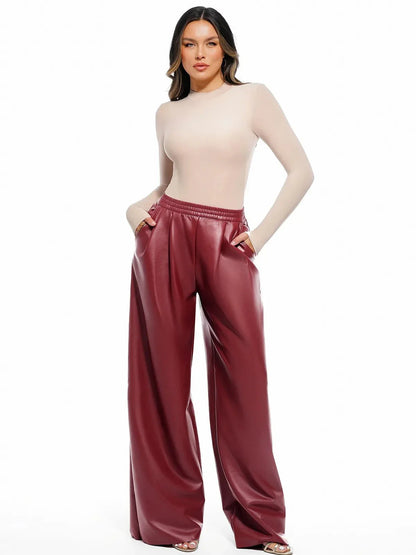 Pantalon large taille haute en simili cuir