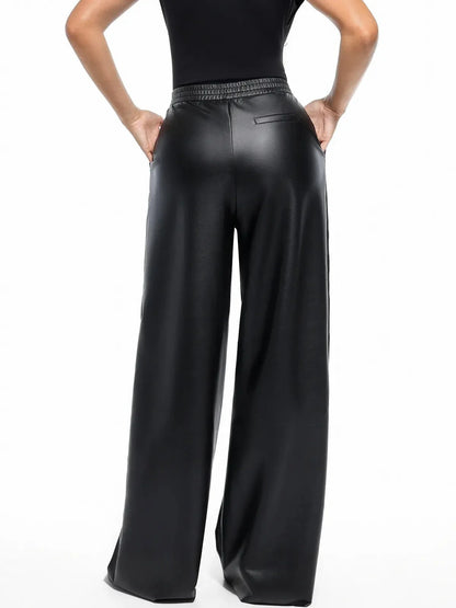 Pantalon large taille haute en simili cuir