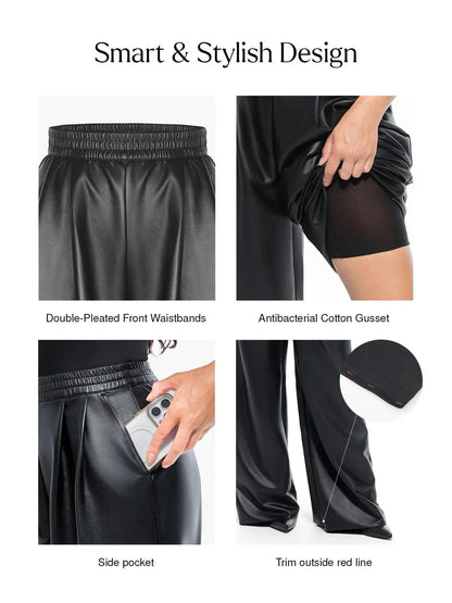 Pantalon large taille haute en simili cuir