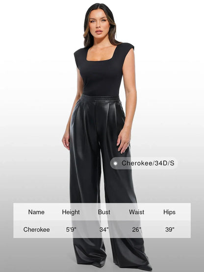 Pantalon large taille haute en simili cuir