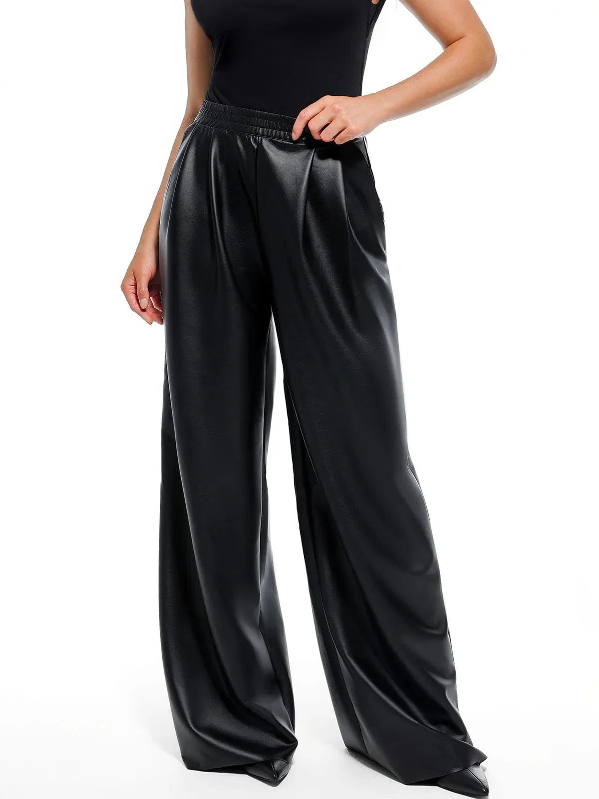 Pantalon large taille haute en simili cuir