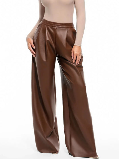 Pantalon large taille haute en simili cuir