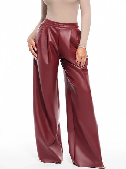 Pantalon large taille haute en simili cuir