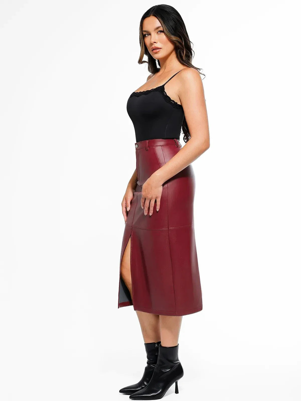 Jupe Contour Sculptée en Cuir Synthétique